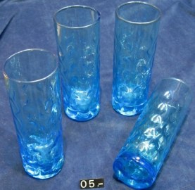 05 4 VASOS TUBO VIDRIO AZUL